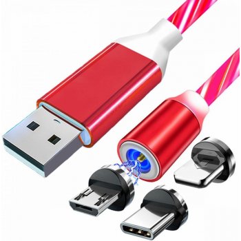 Kaxl KK21W Magnetický nabíjecí USB s LED podsvícením, 3v1, 1m, červený