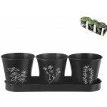 Květináč bylinky BLACK pr. 11cm 3 ks s podtáckem – Hledejceny.cz