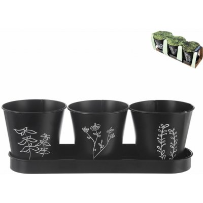 Květináč bylinky BLACK pr. 11cm 3 ks s podtáckem – Hledejceny.cz