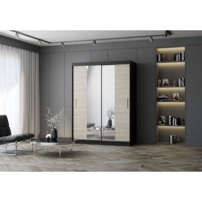 Idzczak Vista 01 150 cm s posuvnými dveřmi a zrcadly Stěny černá / bílá – Zboží Mobilmania