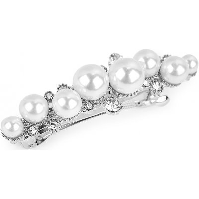 Francouzská spona do vlasů s perlami a broušenými kamínky 1 perlová platina – Zboží Mobilmania