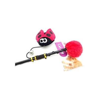 Flamingo hračka pro kočku mávátko 47 cm s míčkem a beruškou červená – Zbozi.Blesk.cz