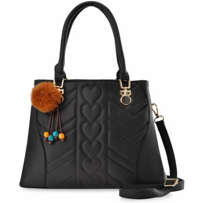 Klasický kufřík prostorná prošívaná kabelka dámský shopper bag aktovka do ruky a přes rameno s klíčenkou černá