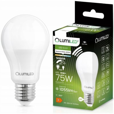 Lumiled LED žárovka E27 A60 10W = 75W 1055lm 4000K Neutrální bílá 200° s čidlem pohybu i soumraku – Zbozi.Blesk.cz