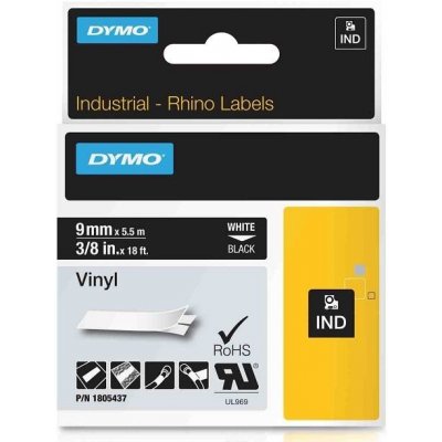 DYMO vinylová páska RHINO D1 9 mm x 5,5 m, bílá na černé, 1805437 – Zbozi.Blesk.cz