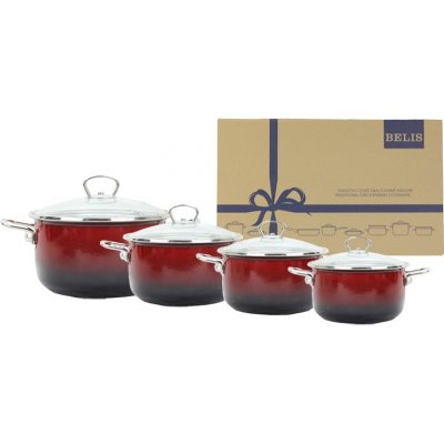BELIS Sada smaltovaného nádobí PREMIUM ombré červený 4-dílná – Zboží Dáma