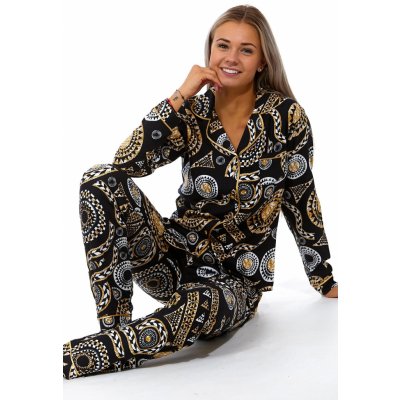 Elegantní celo propínací pyžamo na kojení moderní mandaly 1B1734 Černo hnědé – Zboží Mobilmania