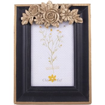 Černo zlatý fotorámeček Anne-greet s plastickou květinovou aplikací – 10x15 cm