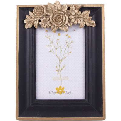 Černo zlatý fotorámeček Anne-greet s plastickou květinovou aplikací – 10x15 cm – Zboží Mobilmania