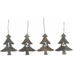 IB LAURSEN Adventní štítky Trees - set 4ks, hnědá barva, přírodní barva,  kov vánoční dekorace - Nejlepší Ceny.cz