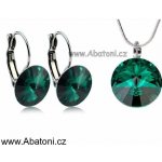 Swarovski Elements Rivoli vlepený krystal Stříbrná sada náušnice a přívěsek s řetízkem zelené kulaté 39352.5 Emerald zelená tmavá smaragdová brčálová – Sleviste.cz