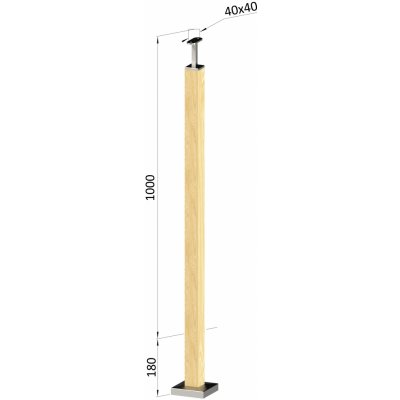 dřevěný sloup, vrchní kotvení, bez výplně, vrch pevný (40x40mm), materiál: buk, broušený povrch bez nátěru