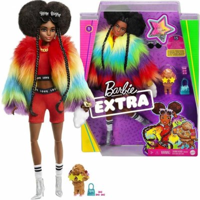 Barbie Extra s afro a duhovou bundou včetně mazlíčka – Zbozi.Blesk.cz