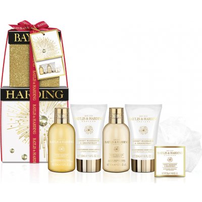 Baylis & Harding Sweet Mandarin & Grapefruit mycí gel 100 ml + sprchový krém 100 ml + tělové mléko 50 ml + krém na ruce 50 ml + koupelová sůl 25 g + mycí houba dárková sada