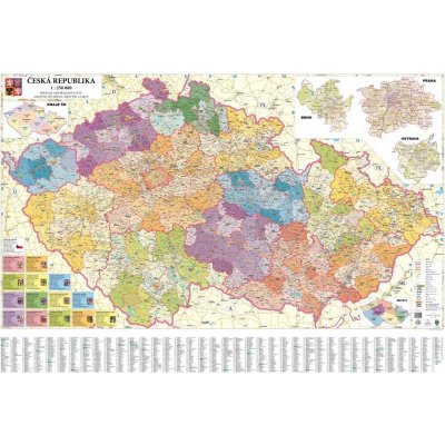 Excart Maps ČR - nástěnná administrativní mapa 200 x 140 cm Varianta: bez rámu v tubusu, Provedení: laminovaná mapa s očky – Zbozi.Blesk.cz