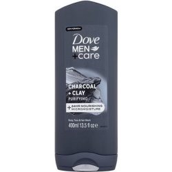 Dove Men + Care Charcoal + Clay 400 ml osvěžující sprchový gel s dřevěným uhlím a jílem pro muže