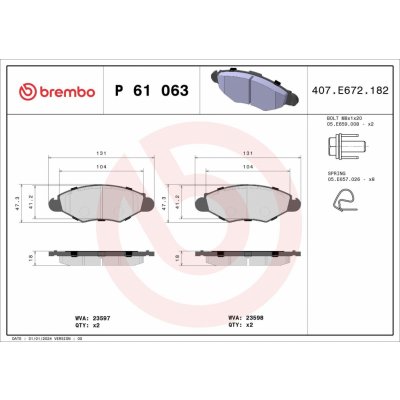 Sada brzdových destiček, kotoučová brzda BREMBO P 61 063