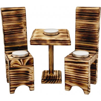 Dekorace Dřevo výrobky Dřevěný set stolečku + 2x židličky na čajové svíčky – Zboží Mobilmania