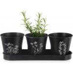 Květináč bylinky BLACK pr. 11cm 3 ks s podtáckem – Hledejceny.cz