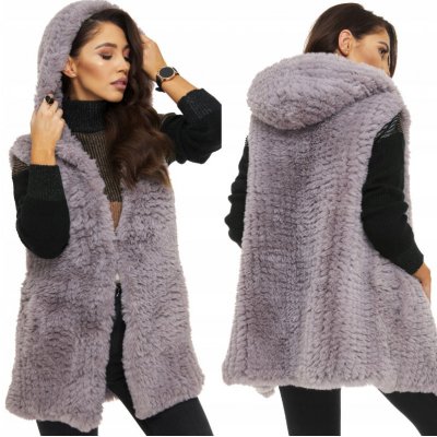 Fashion week chlupatá kožešinová vesta s kapuci Premium KARR01 šedý – Zboží Mobilmania