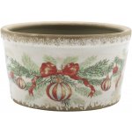 Béžový keramický květináč s vánočními ozdobami Christmas Bow & Bauble – Ø 16,5*9,5 cm - Chic Antique – Hledejceny.cz