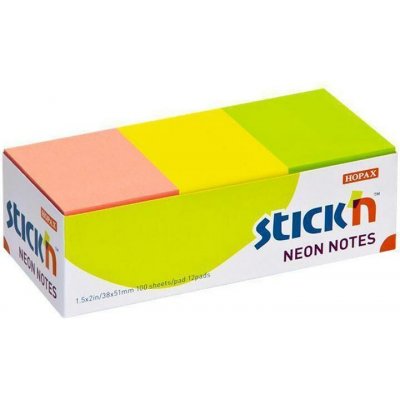 STICK N Samolepicí bloček, mix neonových barev, 38 x 51 mm, 12x 100 listů, STICK N 21131 ,balení 1200 ks – Hledejceny.cz