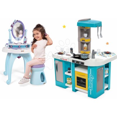 Smoby Set kuchyňka elektronická Tefal Studio 360° XL Bubble a kosmetický stolek Frozen s židlí