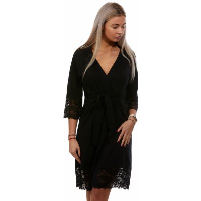 Lehký dámský župan s krajkou 1G0529 černá – Sleviste.cz