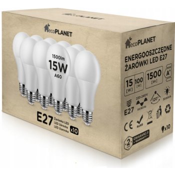 EcoPlanet 10x LED žárovka E27 A60 15W 1500Lm neutrální bílá