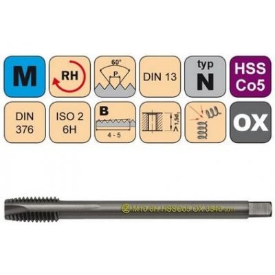 NÁSTROJE CZ Závitník strojní M24x3 ISO2 HSSCo5 OX DIN 376 B - 3540 - CZZ3540-M24-ISO2 – Zboží Mobilmania