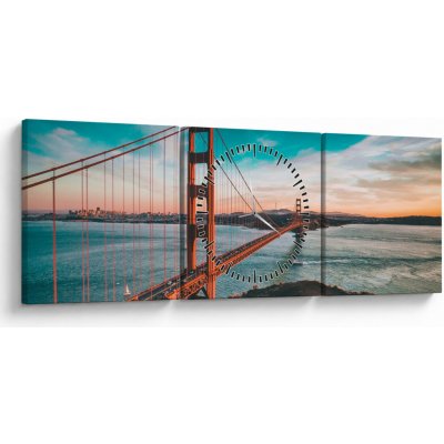 Obraz- Golden Gate, San Francisco (s hodinami), třídílný 90x30 cm s hodinami – Hledejceny.cz
