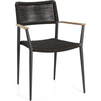 Diphano Jídelní křeslo Ray, 59x60x85 cm, rám hliník černá (black), výplet lanko šedá (graphite), područky teak – Hledejceny.cz
