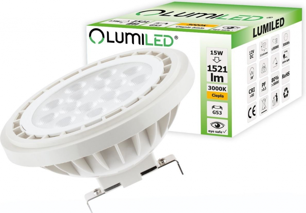 Lumiled LED žárovka LED G53 AR111 15W = 100W 1521lm 3000K Teplá bílá 38° 12V