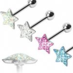 Šperky4U piercing do jazyku hvězda osázená zirkony PJ01060-AB – Zboží Dáma
