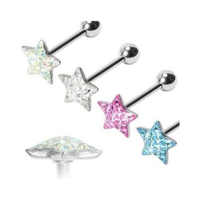 Šperky4U piercing do jazyku hvězda osázená zirkony PJ01060-AB – Zboží Dáma
