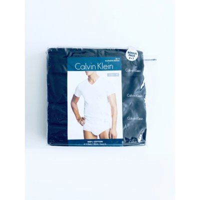 Calvin Klein V-Neck bavlněná trika s mini nápisem 4 ks černé – Zboží Mobilmania