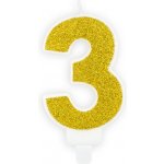 PartyDeco Narozeninová svíčka 3 zlatá 7cm – Zboží Dáma