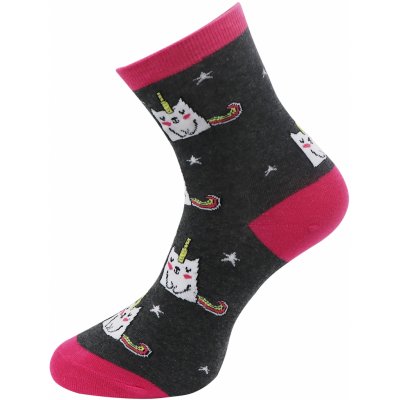 Biju dámské ponožky s potiskem UNICORN CAT NP6322 9001482 9001482A tmavě šedé – Zboží Mobilmania