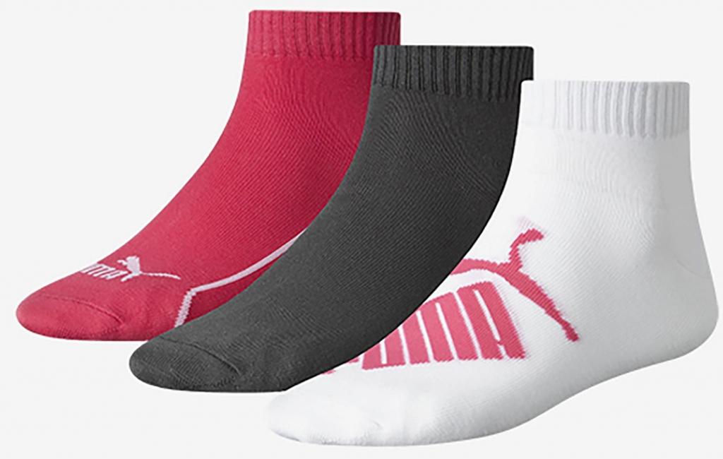 Puma Sada tří párů ponožek v tmavě růžové šedé a bílé