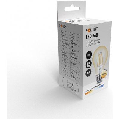 Solight LED žárovka retro, klasický tvar, 8W, E27, 3000K, 360°, 810lm – Zboží Živě