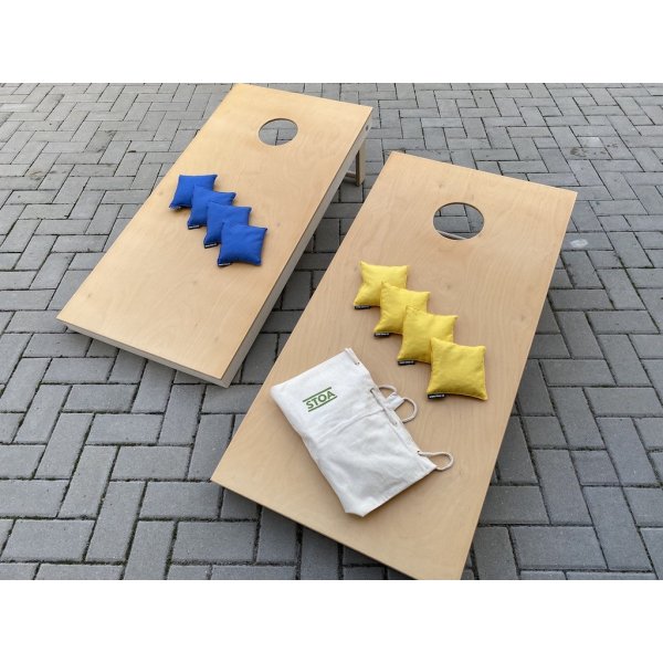 Ostatní společenská hry Stoa Cornhole: dvě hrací desky a 8 sáčků modrá/žlutá