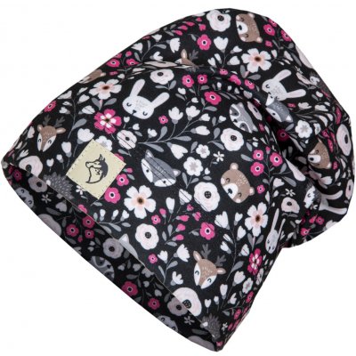 Dívčí flísová čepice Wolf & Wolfie C černá lesní zvířatka Černá – Zboží Dáma