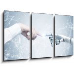 Obraz 3D třídílný - 90 x 50 cm - Human and robot hands reaching out, network Lidské a robotické ruce natahující ruku, síť