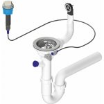 Bruckner Dřezový sifon s přepadem, ovládáním a odbočkou, 6/4", včetně pilety, DN40, bílá 155.128.0 – Zboží Dáma