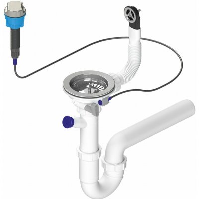 Bruckner Dřezový sifon s přepadem, ovládáním a odbočkou, 6/4", včetně pilety, DN40, bílá 155.128.0 – Zboží Dáma