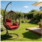 Marex Trade Křeslo závěsné OTELO hnědé DJ658 červený polstr BX1022 – Zbozi.Blesk.cz