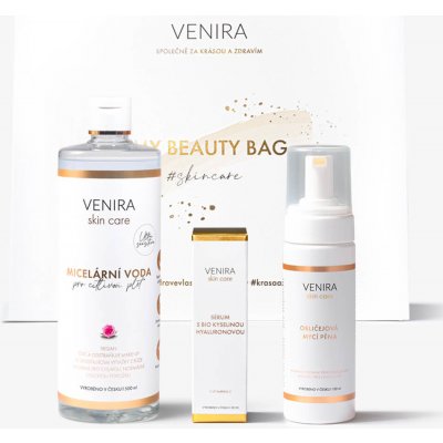 Venira Beauty Bag pro čištění a péči o pleť obličejová mycí pěna 150 ml + micelární voda pro citlivou pleť 500 ml + sérum s bio kyselinou hyaluronovou a vitaminem C 30 ml – Zboží Mobilmania