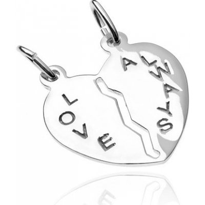 Šperky eshop Přívěsek pro dva ze stříbra 925 přelomené srdce s nápisem Love Always O14.12