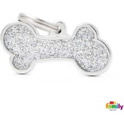 MF BIG BONE GLITTER GREY 2x4cm gravírovateľný přívěsek – Zboží Mobilmania