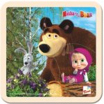 Bino dřevěné puzzle Máša a medvěd s myškou 4 dílky – Zboží Dáma